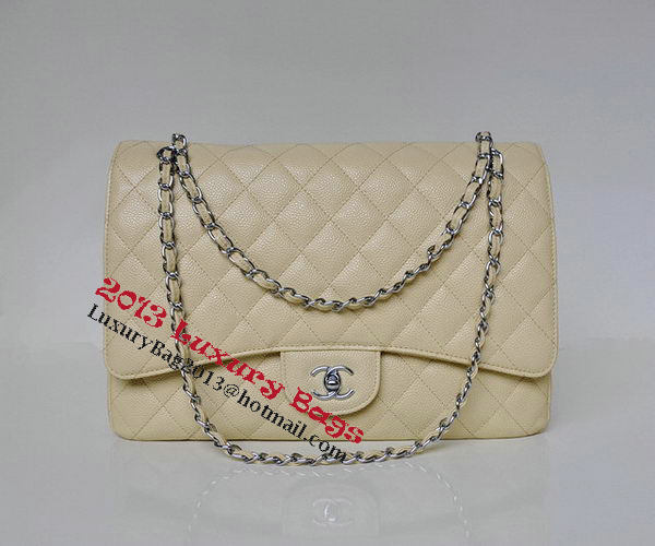 Chanel Maxi Quilted Classic Flap Bag Apricot Cannage Patterns A58601 Silver