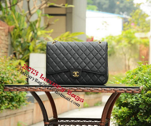 Chanel Maxi Quilted Classic Flap Bag Black Cannage Patterns A58601 Gold