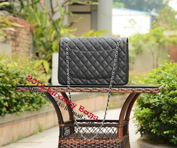 Chanel Maxi Quilted Classic Flap Bag Black Cannage Patterns A58601 Silver