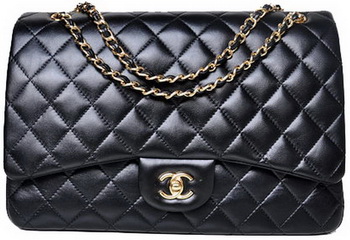 Chanel Maxi Quilted Classic Flap Bag Black Sheepskin A58601 Gold