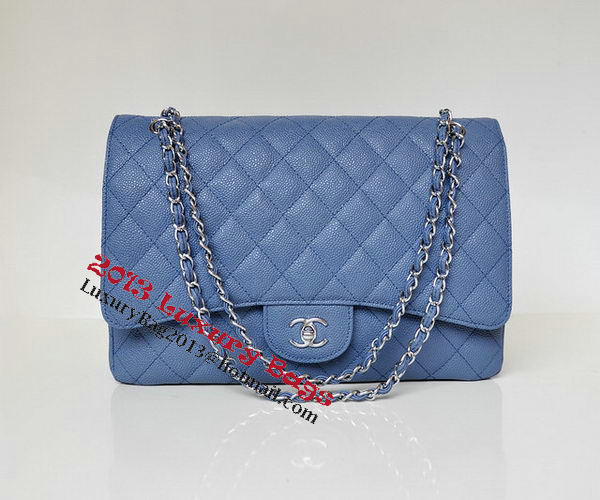 Chanel Maxi Quilted Classic Flap Bag Blue Cannage Patterns A58601 Silver