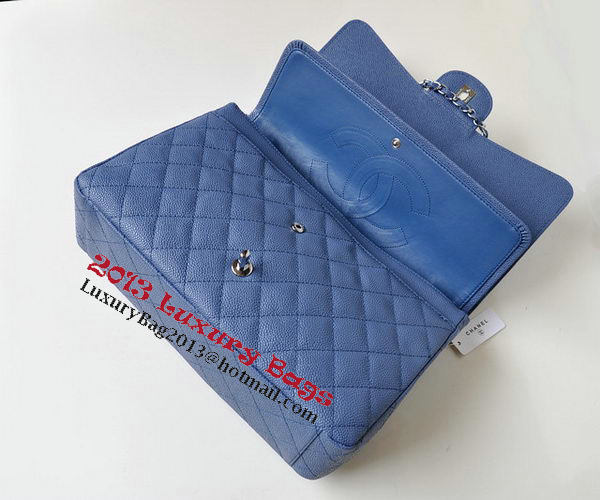 Chanel Maxi Quilted Classic Flap Bag Blue Cannage Patterns A58601 Silver