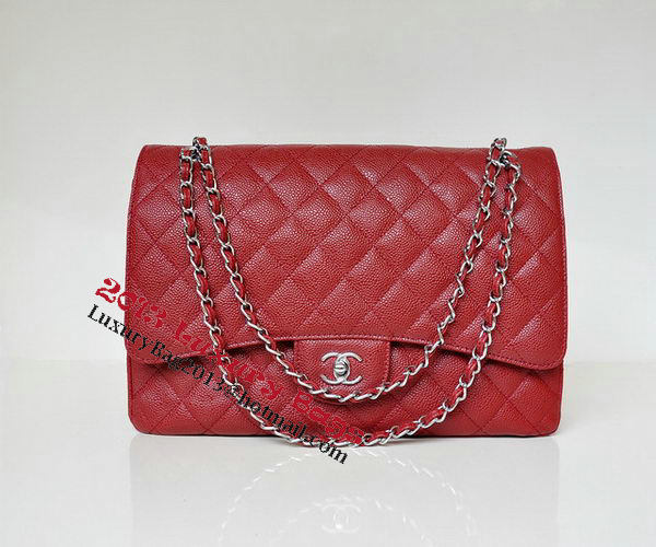 Chanel Maxi Quilted Classic Flap Bag Burgundy Cannage Patterns A58601 Silver