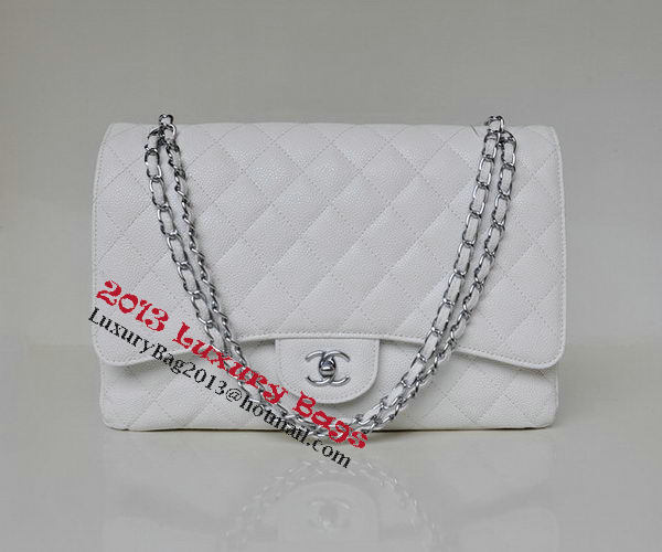 Chanel Maxi Quilted Classic Flap Bag White Cannage Patterns A58601 Silver