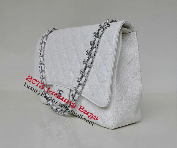 Chanel Maxi Quilted Classic Flap Bag White Cannage Patterns A58601 Silver