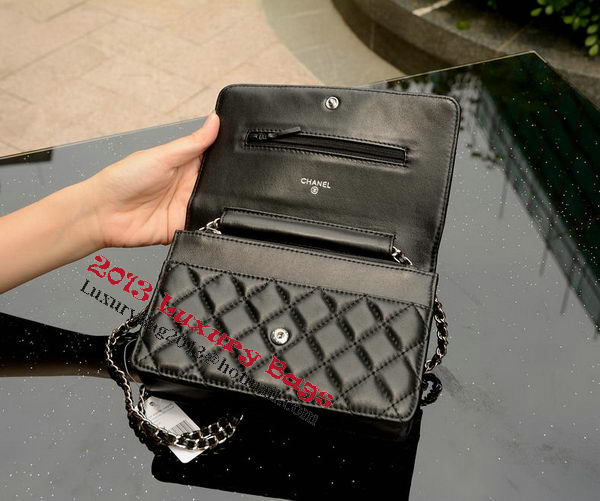 Chanel mini Flap Bag Black Sheepskin Leather A33814 Silver