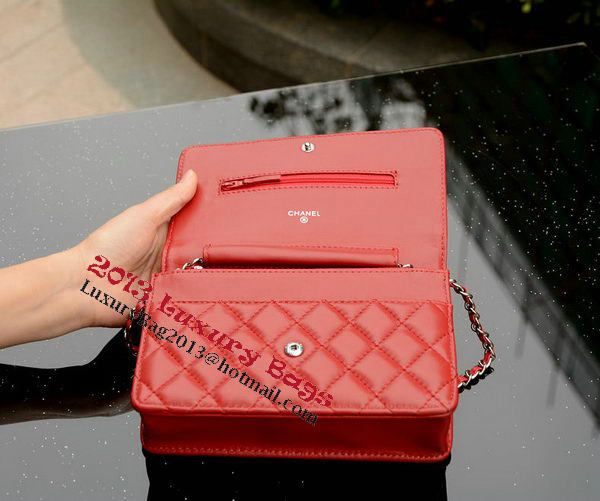 Chanel mini Flap Bag Red Sheepskin Leather A33814 Silver