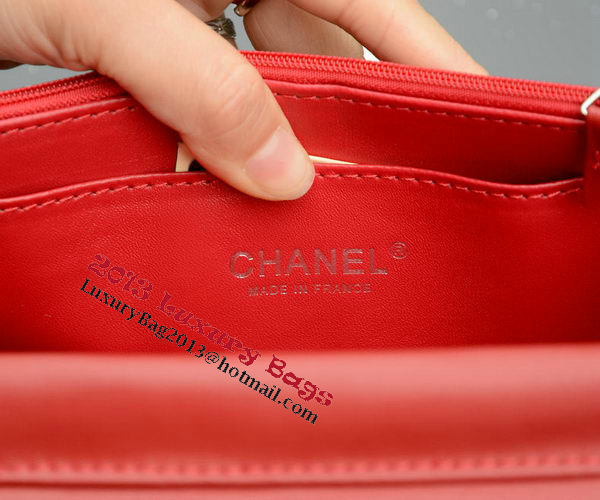 Chanel mini Flap Bag Red Sheepskin Leather A33814 Silver