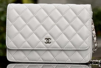 Chanel mini Flap Bag White Sheepskin Leather A33814 Silver