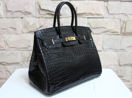 Hermes Birkin 30CM Tote Bags Black Iridescent Croco Leather Gold