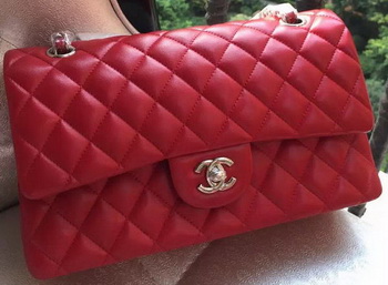 Chanel 2.55 Series Flap Bag Red Original Leather A01112 Silver