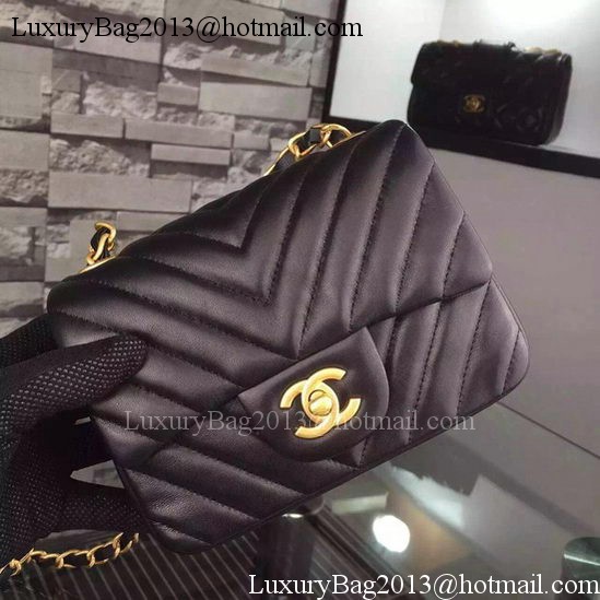 Chanel Classic mini Flap Bag Black Chevron Sheepskin Leather A68748 Gold
