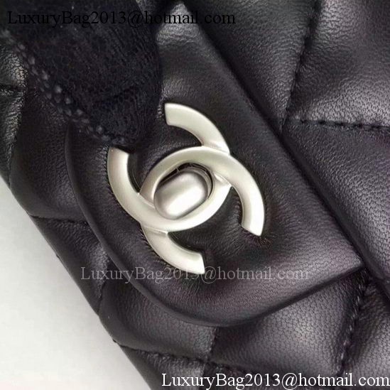 Chanel Classic mini Flap Bag Black Sheepskin Leather A67350 Silver