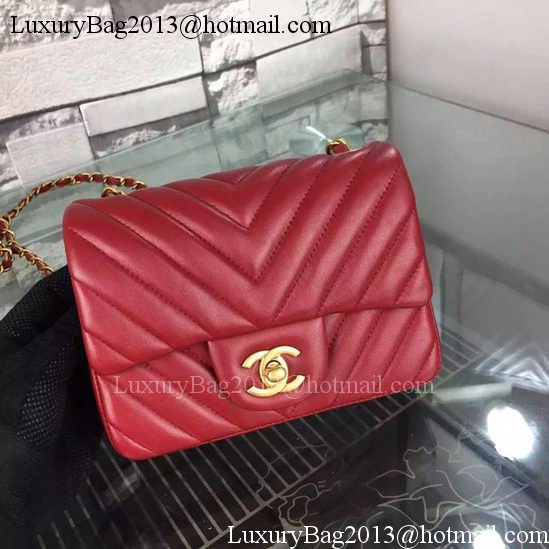 Chanel Classic mini Flap Bag Chevron Sheepskin Leather A68748 Burgundy
