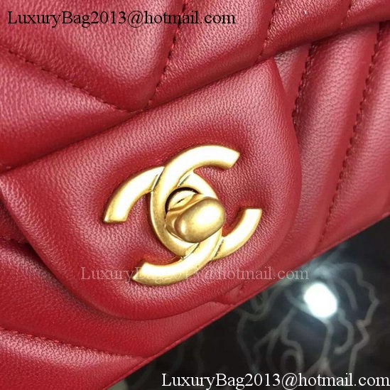 Chanel Classic mini Flap Bag Chevron Sheepskin Leather A68748 Burgundy