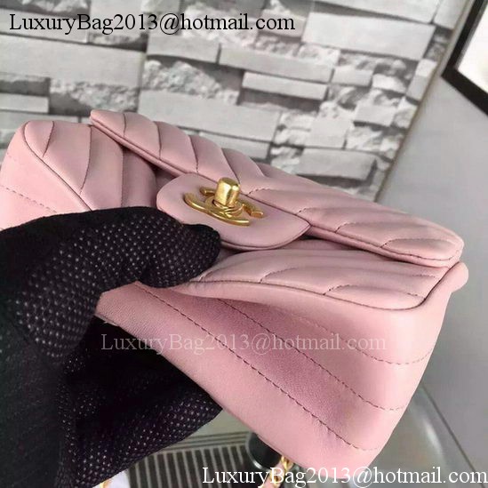 Chanel Classic mini Flap Bag Chevron Sheepskin Leather A68748 Pink