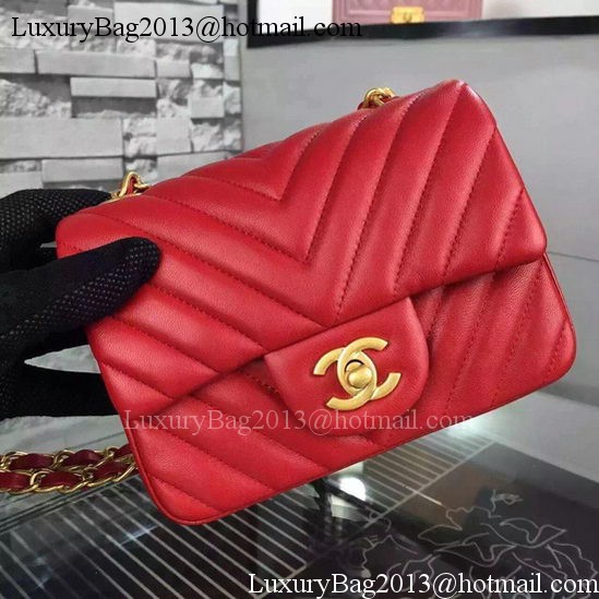 Chanel Classic mini Flap Bag Chevron Sheepskin Leather A68748 Red