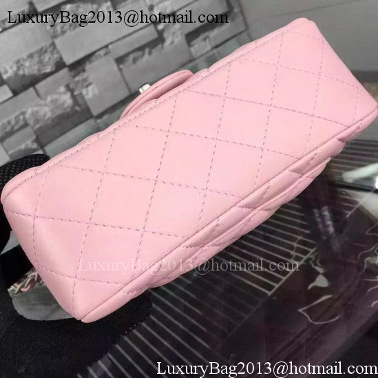 Chanel Classic mini Flap Bag Pink Sheepskin Leather A67350 Silver