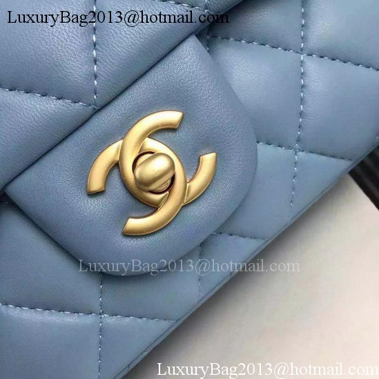 Chanel Classic mini Flap Bag SkyBlue Sheepskin Leather A67350 Gold