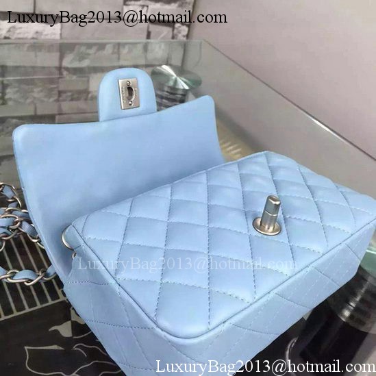 Chanel Classic mini Flap Bag SkyBlue Sheepskin Leather A67350 Silver