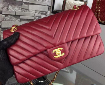 Chanel 2.55 Series Flap Bag Burgundy Lambskin Chevron Leather A5023 Gold