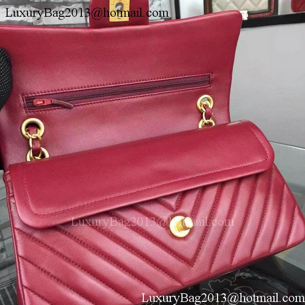 Chanel 2.55 Series Flap Bag Burgundy Lambskin Chevron Leather A5023 Gold