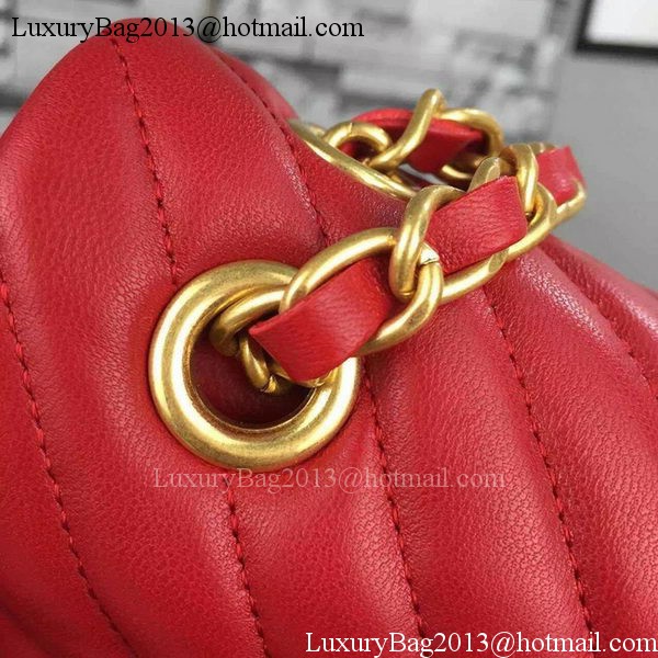 Chanel 2.55 Series Flap Bag Red Lambskin Chevron Leather A5023 Gold