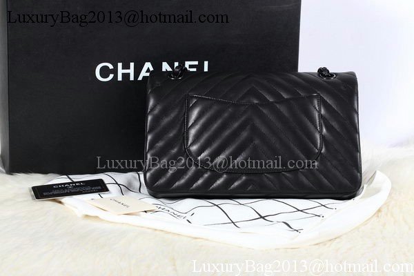 Chanel 2.55 Series Flap Bag Sheepskin Chevron Leather A1112 Black