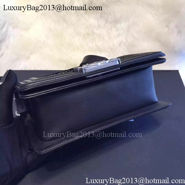 Chanel Boy Flap Shoulder Bag Black Python Leather A66094 Silver