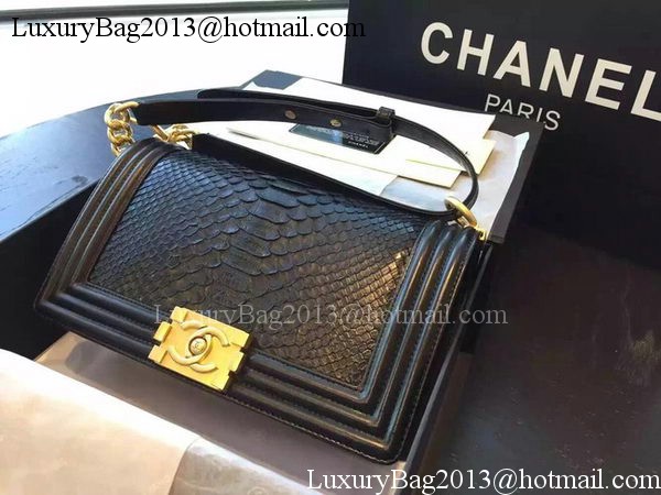 Chanel Boy Flap Shoulder Bag Black Python Leather A66095 Gold