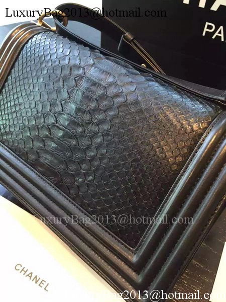 Chanel Boy Flap Shoulder Bag Black Python Leather A66095 Gold