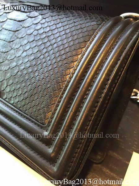 Chanel Boy Flap Shoulder Bag Black Python Leather A66095 Silver