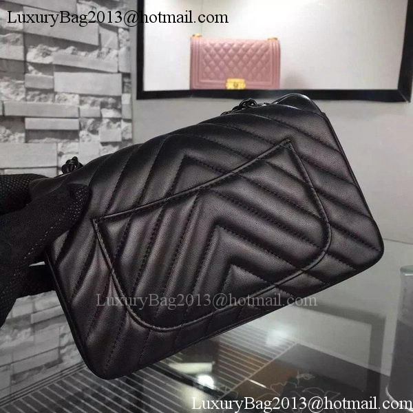 Chanel mini Classic Flap Bag Black Original Sheepskin Chevron Leather CHA5500 Black