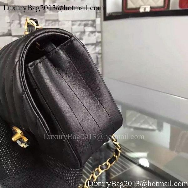 Chanel mini Classic Flap Bag Black Original Sheepskin Chevron Leather CHA5500 Gold