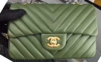 Chanel mini Classic Flap Bag Green Original Sheepskin Chevron Leather CHA5500 Gold