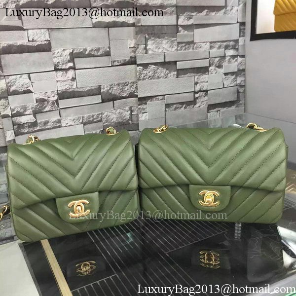 Chanel mini Classic Flap Bag Green Original Sheepskin Chevron Leather CHA5500 Gold