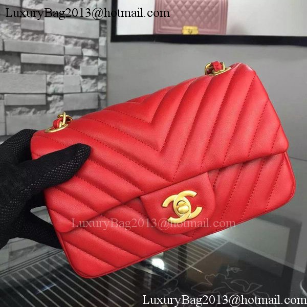 Chanel mini Classic Flap Bag Red Original Sheepskin Chevron Leather CHA5500 Gold