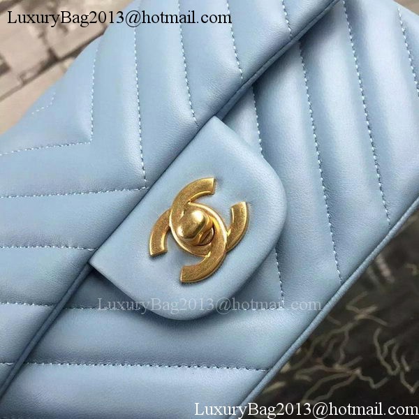 Chanel mini Classic Flap Bag SkyBlue Original Sheepskin Chevron Leather CHA5500 Gold