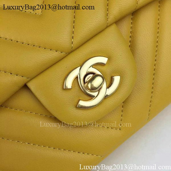 Chanel mini Classic Flap Bag Yellow Original Sheepskin Chevron Leather CHA5500 Gold