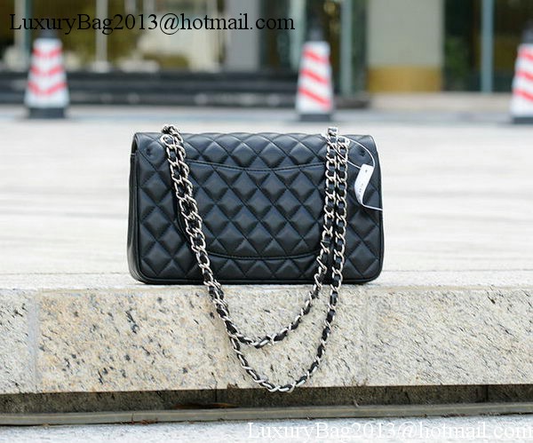 Chanel 2.55 Series Flap Bag Black Sheepskin Leather A1112 Silver