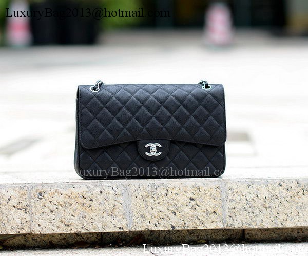 Chanel Jumbo Classic Black Cannage Pattern Flap Bag A58600 Silver