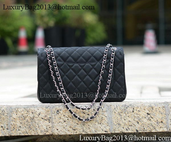 Chanel Jumbo Classic Black Cannage Pattern Flap Bag A58600 Silver