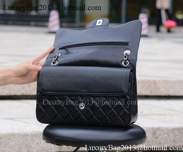 Chanel Jumbo Classic Black Sheepskin Flap Bag A58600 Silver