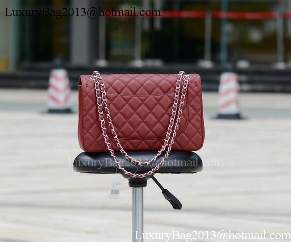 Chanel Jumbo Classic Burgundy Cannage Pattern Flap Bag A58600 Silver