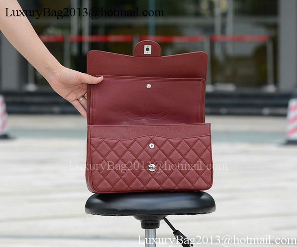 Chanel Jumbo Classic Burgundy Cannage Pattern Flap Bag A58600 Silver