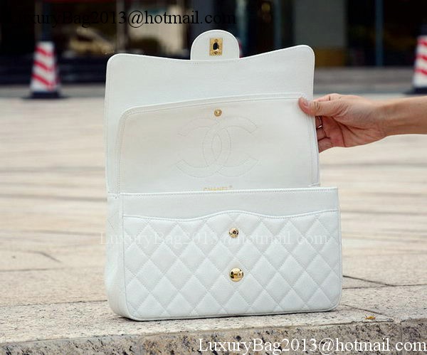Chanel Jumbo Classic White Cannage Pattern Flap Bag A58600 Gold
