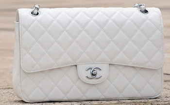 Chanel Jumbo Classic White Cannage Pattern Flap Bag A58600 Silver