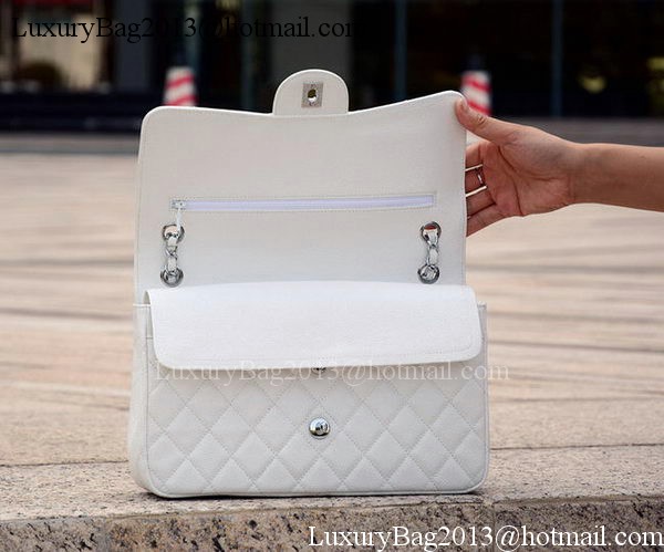 Chanel Jumbo Classic White Cannage Pattern Flap Bag A58600 Silver