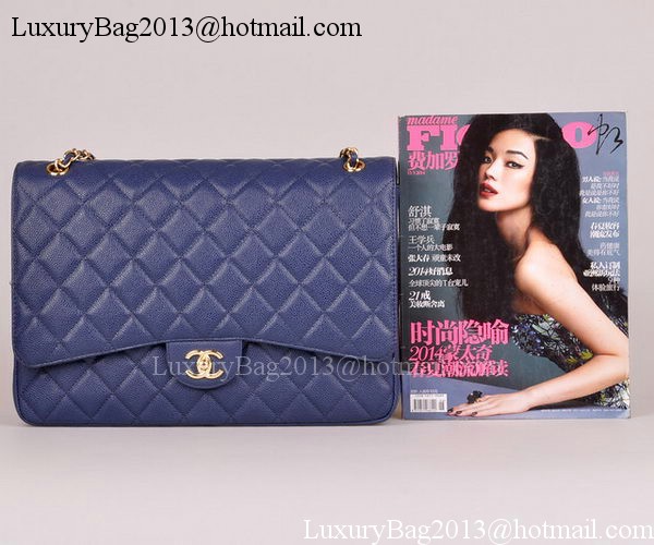 Chanel Maxi Quilted Classic Flap Bag Blue Cannage Pattern A58601 Gold