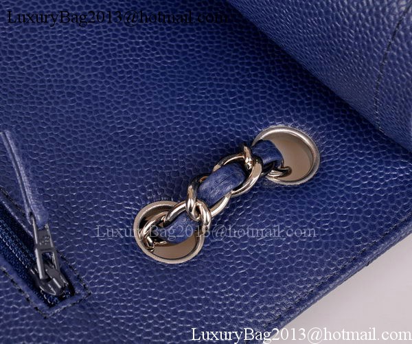 Chanel Maxi Quilted Classic Flap Bag Blue Cannage Pattern A58601 Silver